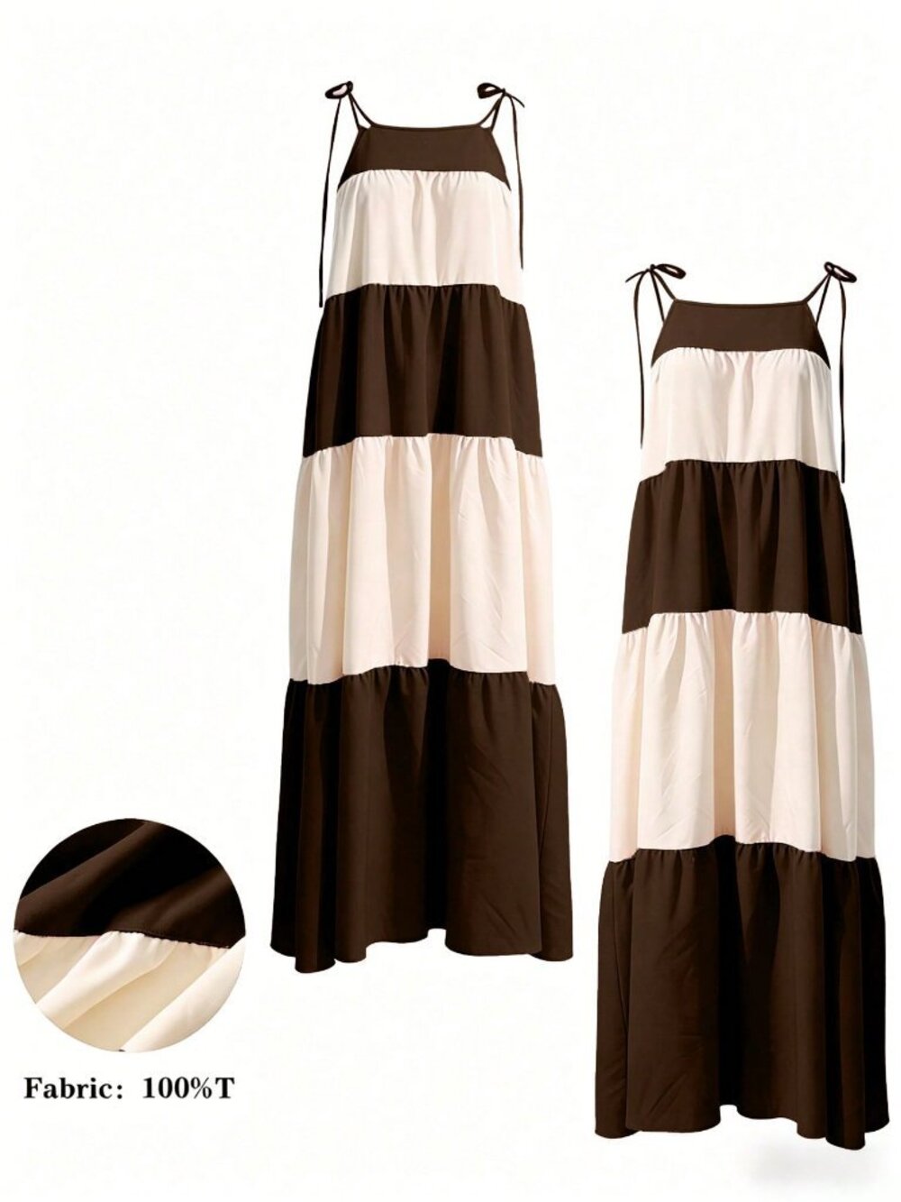 Brown stripe Casual Women's Colorblock maxi dress - Picture 7 of 7